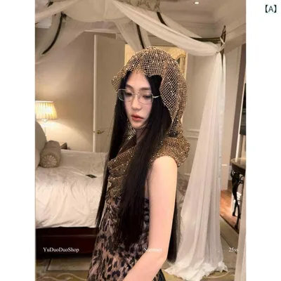 バラクラバ おしゃれ 帽子 女子 終末の 荒地 風 砂丘 Y2K ホット ガール スカーフ 帽子 女性 凹面 個性 スパンコール 包 頭 フード付き