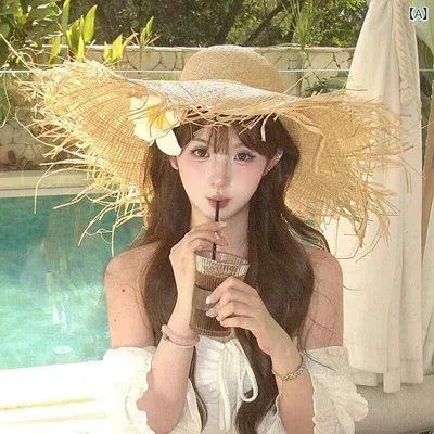 日よけ おしゃれ 帽子 女子 夏の ビーチ 旅行 バケーションスタイル つば 広の サンハットに 最適な 女性用 フランス製 ラフィア 麦わら 帽子