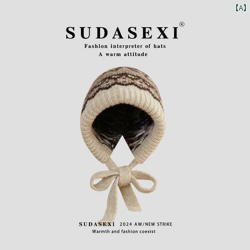 バラクラバ おしゃれ 帽子 女子 Sudanshexi 秋冬 ニット ウール 帽子 レディース 厚手 バラクラバ 暖かい 耳 保護 ストラップ 付き ヘッド ハット