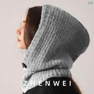 バラクラバ おしゃれ 帽子 女子 バラクラバ グレー ニット ラージヘッド ウール ハット レディース 冬用 ネック カバー スカーフ フード付き
