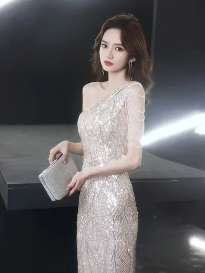ワンピース レディース スパンコール マーメイド パーティードレス ロング丈 高級感 エレガント 披露宴 発表会 演奏会 結婚式 二次会 キャバドレス 体型カバー 細見え 着痩せ ゆったり 大きいサイズ プラスサイズ ノースリーブ マキシ丈 タイト シル
