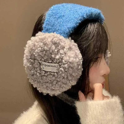 イヤーマフ レディース 冬用 防寒 暖かい 耳あて ブルー 羊羔絨 フェイクファー 耳カバー ふわふわ もこもこ 紐付き 結び紐 防風 アウトドア 自転車 通勤 通学 自転車通学 寒さ対策 保温 耳ウォーマー 耳当て ボア 折りたたみ コンパクト 軽量