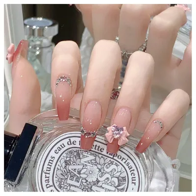 Lwenjing ネイルチップ 24枚入 3D ネイルチップ 手作りネイルチップ ネイルチップ ショート 春夏 ネイルチップ 人気 和風 かわいい シンプル おしゃれ 花嫁ネイル 光沢 つけ爪 両面テープ 成人式 入学式 卒業式 結婚式 ネイルチップ(L15255)