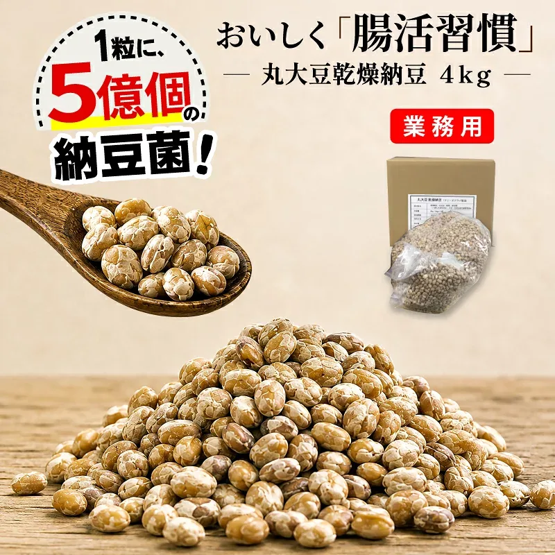 【丸大豆 乾燥納豆】業務用4kg◎納豆菌だから!おやつで食べても罪悪感ゼロ◎- 無添加・国産・フリーズドライ納豆・災害備蓄用納豆にOK-