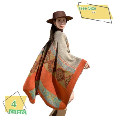 500円OFFクーポン ポンチョ ニット レディース ストール 羽織 体型カバー ファッション 秋冬 春 マント ショール 暖かい 民族風 防寒 カジュアル 大判 旅行 キャンプ エスニック柄 体型カバー 大人 女性 おしゃれ ギフト プレゼント RaogtCYU