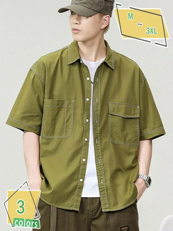 500円OFFクーポン オックスフォード シャツ 開襟シャツ メンズ 半袖 夏服 トップス カジュアル かっこいい 上着 オシャレ 作業着 ワーク ビジネス 冠婚葬祭 通勤 ボタン シンプル 柔らかい 涼しい 紳士服 サマージャケット RaogtCYU