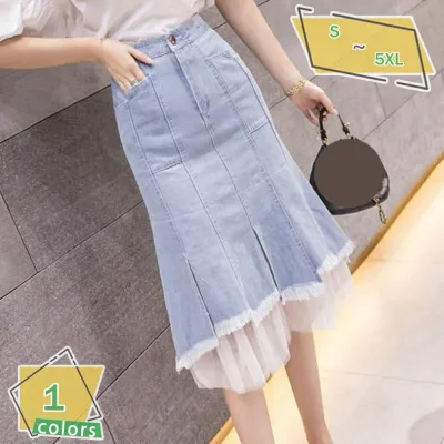 500円OFFクーポン レディース スカート デニムスカート スリット 歩きやすい 美脚 ボトムス ひざ丈 通勤 フェミニン 春夏秋冬 大きいサイズ タイトスカート スリム レース付き ハイウエスト 着痩せ ロングスカート 切り替え 膝丈 無地 ロング RaogtCYU