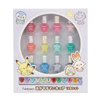 shobido 粧美堂 ポケットモンスター ポケピース はがせるネイル12色セット パープル 誕生石カラーのハートストーン付 ポケモン はがせるネイル