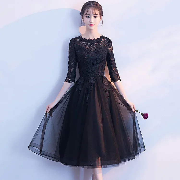 パーティードレス 結婚式 袖あり ウエディング ミモレ丈 ワンピース レース 大きいサイズ 大人 上品 お呼ばれ 食事会 二次会 披露宴 卒業式 成人式 黒