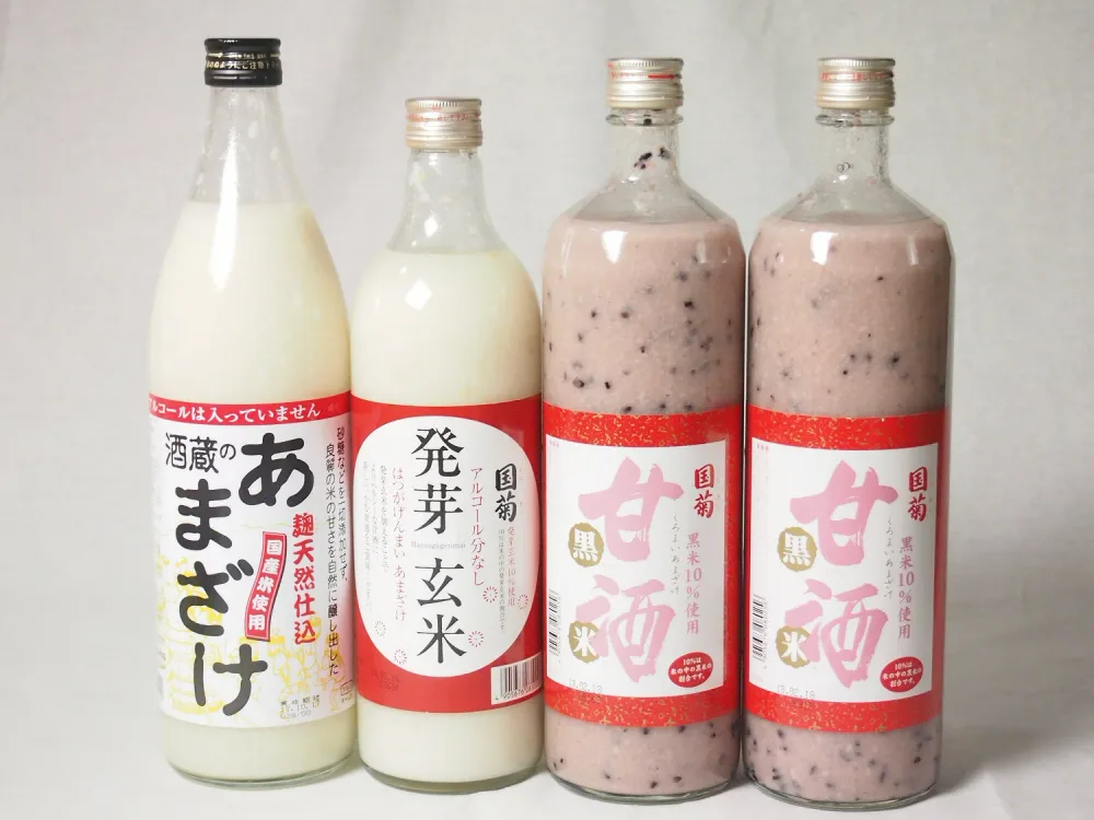 セレクト甘酒4本セット(ぶんご酒蔵のあまざけ1本(大分県)国菊甘酒黒米2本 発芽玄米1本(福岡県)900ml×3本985g×1本)計4本