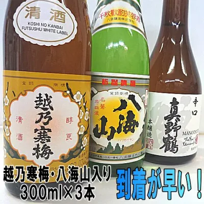 驚くほど早く到着いたします 日本酒 飲み比べセット!300ml×3本【越乃寒梅】【八海山】【真野鶴】の限定セット贈り物に大人気!