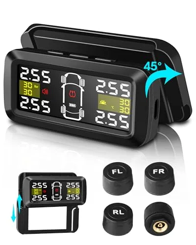 Jelkuz tpms 空気圧センサー2/4輪モード切り替え可能 分離式スタンド【大画面】【圧力値は0.01の精度】タイヤ空気圧モニター 高精度タイヤ空気圧 センサー圧力温度即時監視 IP67防水防塵 太陽能/Type-C二重充電 取り付け簡単 1.50-6.00 bar 多車種対応