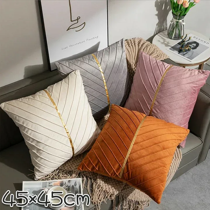 クッションカバー 45×45cm 正方形 単面プリーツデザイン 光沢感 上品 高級感 洗える ウォッシャブル 丸洗い可能 汚れ防止 通気性 模様替え 隠しファスナー仕様 ソファ ベッド 車内 オフィス 座布団カバー 背当て インテリア雑貨 リビング 寝室 カフェ風 オールシーズン 無地