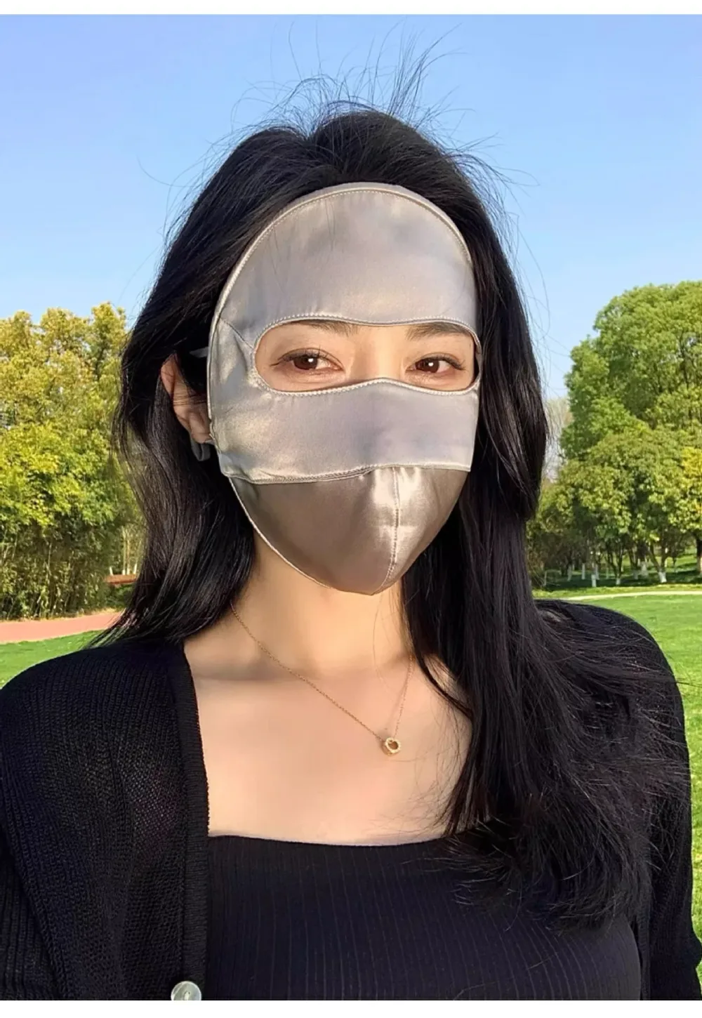 レディース 100%桑蚕シルク UVカット全顔マスク フェイスキニ 日焼け防止 ドライブ・アウトドア用 紫外線防止