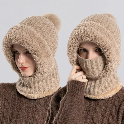 Knit cap, hat, knit cap, balaclava, face mask, integrated neck warmer, women's, windproof, brushed lining, warm, bicycle, motorcycle, commuting to work, school, cold protection, winter, fall and winter, outdoor, free shipping