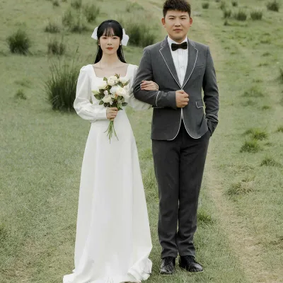 ホワイト ウェディングドレス Aライン レース 長袖 イブニングドレス ファスナータイプ xs? xl Wedding Dress お花嫁 結婚式 旅行撮影演出 レディースウェディングドレス エレガント パーティードレス ロングドレス