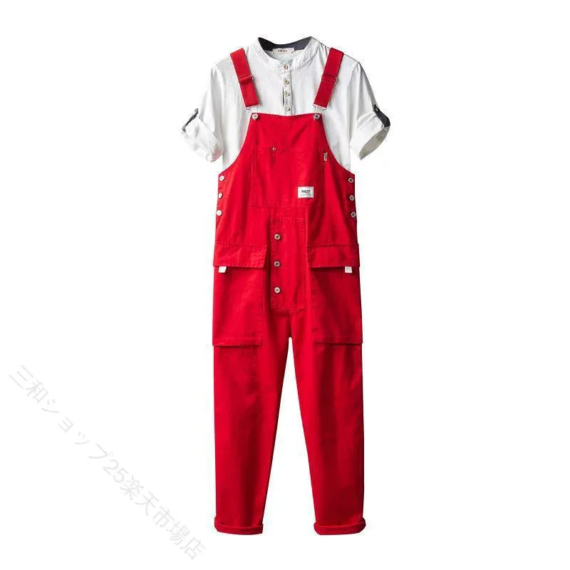 オーバーオール 男性用 ワークパンツ ゆったり ストレート カーゴパンツ カジュアルパンツ 春夏 秋冬 ブラック レッド オレンジ カーキ グリーン ブルー パープル ポリエステル メンズ