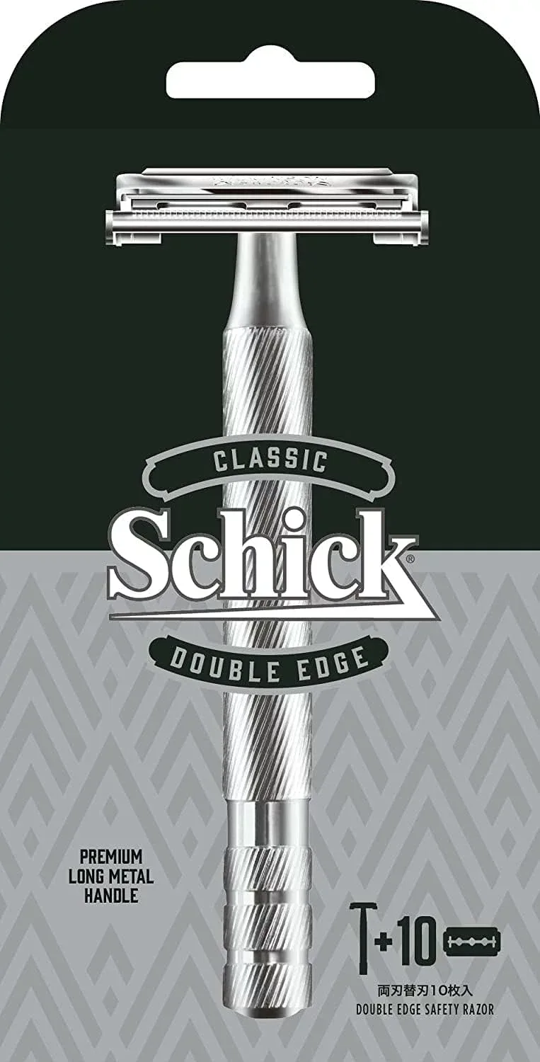 【送料無料】【Schick】シック クラシック ダブルエッジメタルホルダーシルバー 替刃 10個入