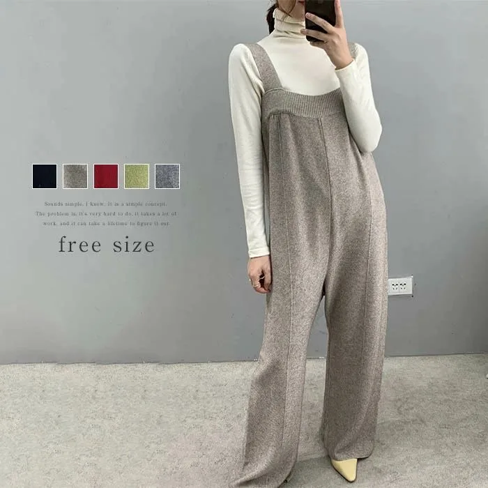 サロペット ニット パンツ オールインワン レディース サロペットパンツ オーバーオール ワイドパンツ ガウチョパンツ ゆったり 体型カバー 着痩せ きれいめ 大きいサイズ オシャレ 秋