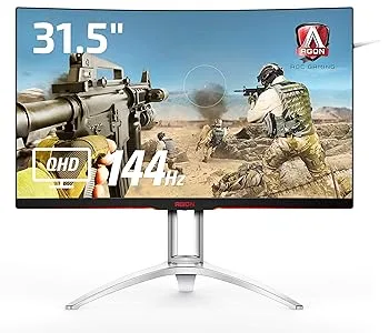 【中古】AOC ゲーミングモニター AG322QC4/11(31.5インチ/曲面/144Hz/HDMI/DisplayPort/フリッカーフリー/FreeSync2/高さ調整/DisplayHDR400)