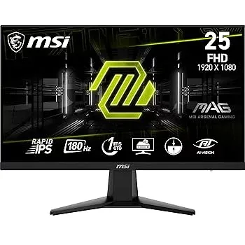【中古】MSI G256F 25インチ 1920 x 1080 (FHD) コンピューターモニター、180Hz、アダプティブ同期、HDMI、DisplayPort、VESAマウント可能、チルト、高さ