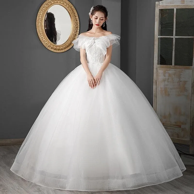 ウェディングドレス ウエディングドレス オフショルダー 二次会 結婚式 前撮り ブライダル ロングドレス 花嫁 フォトウェディング 海外挙式 プリンセスラインドレス プリンセスドレス