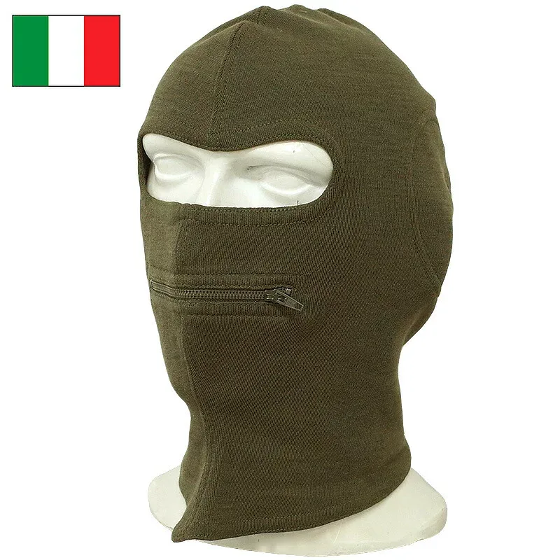 メール便可 イタリア軍 バラクラバ ウール デッドストック HC049NN 目出し帽 防寒 保温 帽子 キャップ CAP オリーブ 寒さ対策 実物ミリタリー 軍物 軍モノ