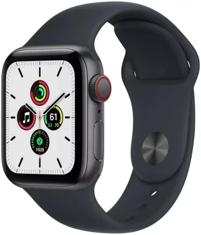 【未使用・本体のみ】 SIMフリー Apple Watch SE (GPS + Cellularモデル) - 40mm アルミニウムケース スペースグレイアルミニウムケースとミッドナイトスポーツバンド 利用制限ー(白ロム) 送料無料