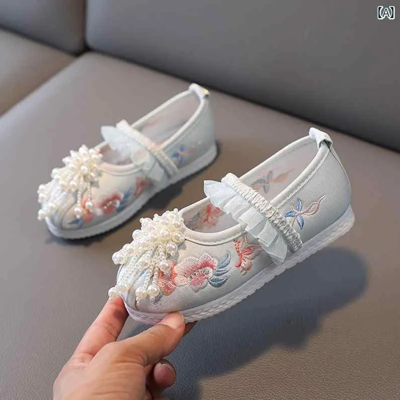 シューズ 靴 子供靴 かわいい メリージェーン 歩きやすい キッズ 女の子 韓服 伝統的 レトロ 中華風 古風 布靴 ソフト ソールダンス パフォーマンス 刺繍