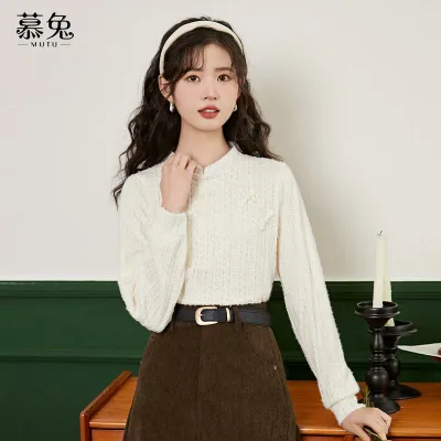 シャツ トップス レディース ファッション カレッジ 大人かわいい 中華風 ディスク ボタン レース 女性 秋 ハイエンド