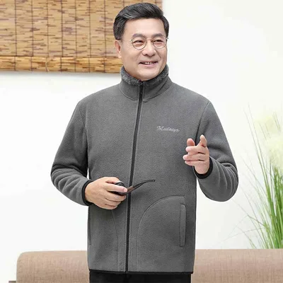 アウター メンズ 中高年 男性用 フリース 裏起毛 厚手 保温 防寒 スタンドカラー 前開き ボタン ジャケット ブルゾン 大きいサイズ ゆったり カジュアル 秋冬