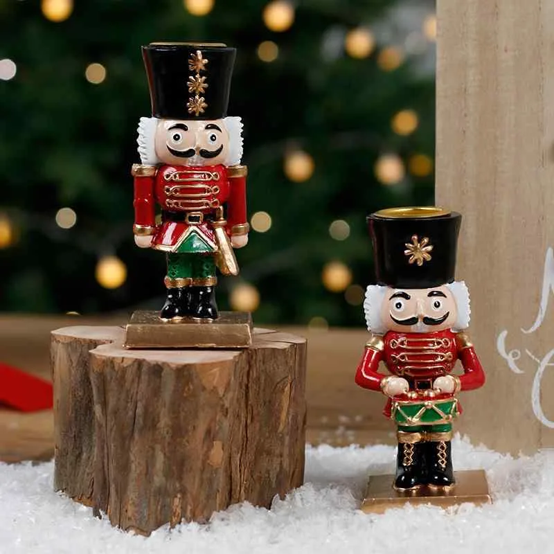Ornament Christmas Nutcracker Resin Tabletop Candle Stand Candlestick Stylish Cute SNS Looks European Retro Antique Style Interior Goods Desk Area Entrance Living Room Soldier Motif