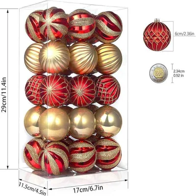 Christmas Ornaments 6cm Plastic Electroplated Classic Gold Red Party Event Decoration Hanging Ball Set of 30
