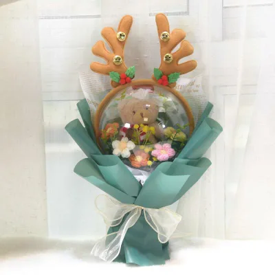 花束 ぬいぐるみ レディース 女性用 親友 彼女 恋人 クリスマス 誕生日 バレンタインデー 卒業祝い ギフト プレゼント かわいい キャラクター プリザーブドフラワー ニット くま テディベア