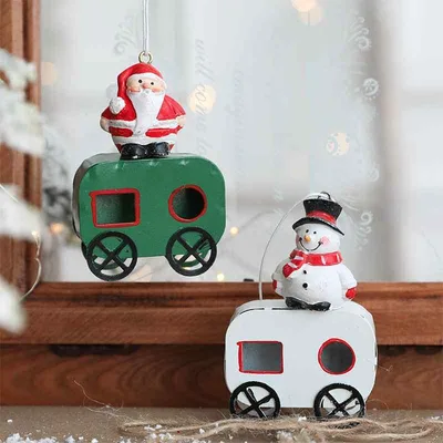 クリスマスオーナメント 鉄製 ミニチュアトレイン サンタクロース 雪だるま クリスマスツリー 吊り飾り デコレーション かわいい 飾り付け