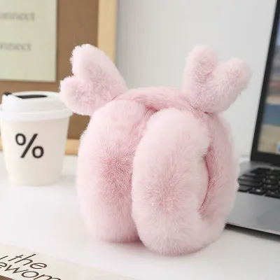 イヤーマフ レディース 防寒 保温 折りたたみ式 ふわふわ もこもこ 鹿の角モチーフ かわいい おしゃれ 韓国ファッション 日系 ガーリー 秋冬用 お出かけ 通勤 通学 普段使い 耳当て