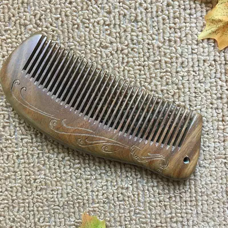櫛 レディース 緑檀木製 天然木 スカルプケア 頭皮マッサージ 血行促進 リラックス ショートハンドル 月型 広歯 細歯 静電気防止 美髪 コーム 家庭用 ヘアケア