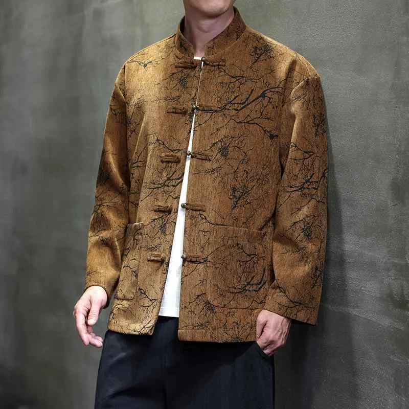 ジャケット メンズ 男性用 秋冬 中国風 新チャイナ風 スタンドカラー 立ち襟 盤ボタン 飾りボタン レトロ 唐装 中山服 漢服 ジャガード織り アウター カジュアル ポリエステル 綿混紡 大きいサイズ