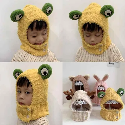 帽子 キッズ 男の子 女の子 かわいい キャラクター 動物 厚手もこもこボア 耳当て付き ネックウォーマー一体型 防寒 冬用 キャップ