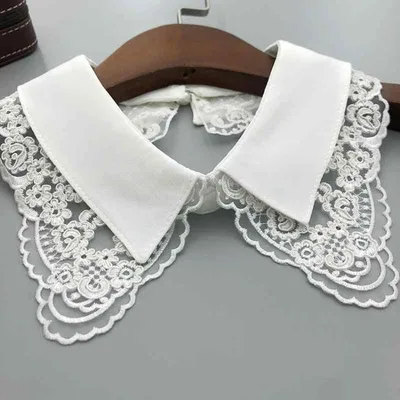 付け襟 レディース ダブルレイヤー 切り替え オーガンジー 刺繍 レトロ ヴィンテージ 重厚感 首元カバー セーター シャツ ブラウス ワンピース 重ね着 スタイル アイボリー ブラック ポリエステル 素材