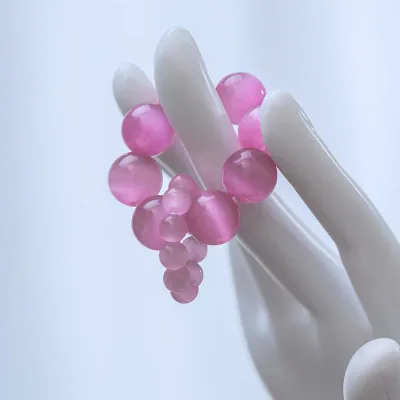 指念珠 指輪 アクセサリー ピンク キャッツアイ ストーン ソフト ブレスレット 指先 文化 ロザリオ レディース メンズ 携帯電話 チェーン