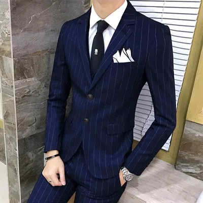 スーツ メンズ 秋冬 ストライプ スリーピース 3点セット 韓国風 カジュアル フォーマル ビジネス 結婚式 パーティー 紳士服 スリムフィット セットアップ