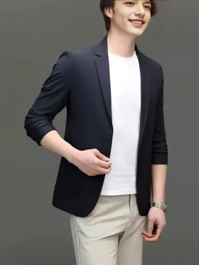 ジャケット メンズ ストレッチ 薄手 通気性 UVカット 裏地なし スリムフィット ナイロン素材 韓国風 高級感 きれいめカジュアル 春夏