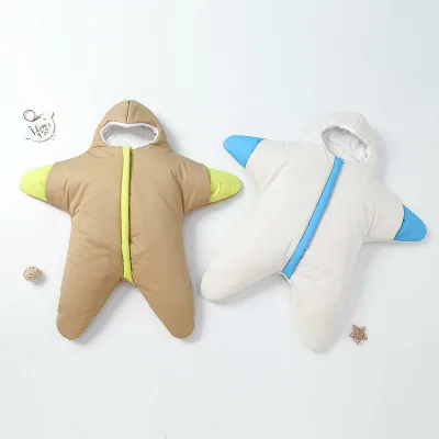 寝袋 ベビー 新生児 0歳 1歳 秋冬 厚手 純綿 コットン ファスナー式 寝返り防止 寝冷え防止 ぐずり防止 かわいい 星柄デザイン 繭型