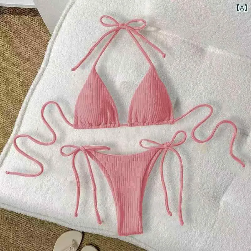 ビキニ レディース セパレート 水着 バックシャン セクシー 三角ビキニ 体型カバー 胸パッド付き ナイロン 無地 ビーチ リゾート プール スイムウェア 欧米風