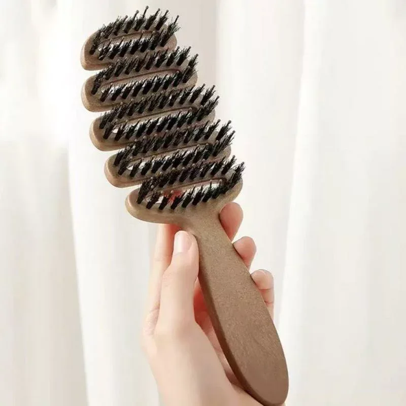 ヘアブラシ レディース 豚毛 マッサージ 髪 頭皮ケア 摩擦防止 ボリュームアップ ヘアケア 静電気防止 絡まない ブロー くし コーム ブラウン