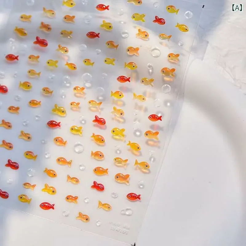 ネイルシール レディース ジェルネイルシール 貼るだけ セルフネイル 簡単 ぷっくり 貝殻 3D 金魚 夏祭り かわいい