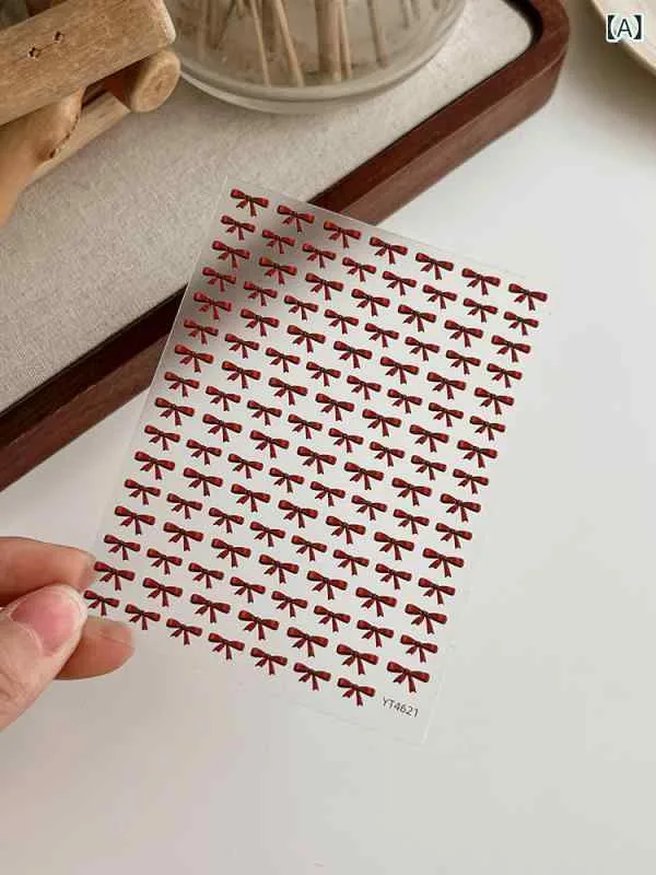 ネイルシール レディース 浮雕 3D 立体 リボン 赤 チェック かわいい セルフネイル デコレーション