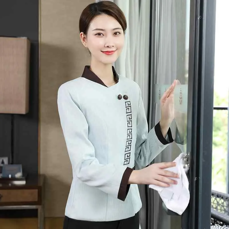 作業服 レディース 長袖 清掃員 ホテル 客室清掃 制服 防寒 ワークウェア ビルメンテナンス 物件管理 清掃業務 掃除 ワーキングウェア 春秋冬