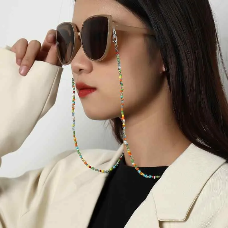 メガネチェーン レディース ビーズ カラフル マルチカラー 滑り止め メガネストラップ サングラスホルダー かわいい ファッション小物 グラスコード 落下防止